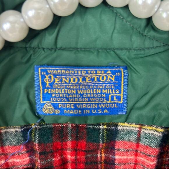 Vintage Men’s Pendleton Christmas Red Plaid Wool Button Down Flannel Shirt L - Picture 4 of 10